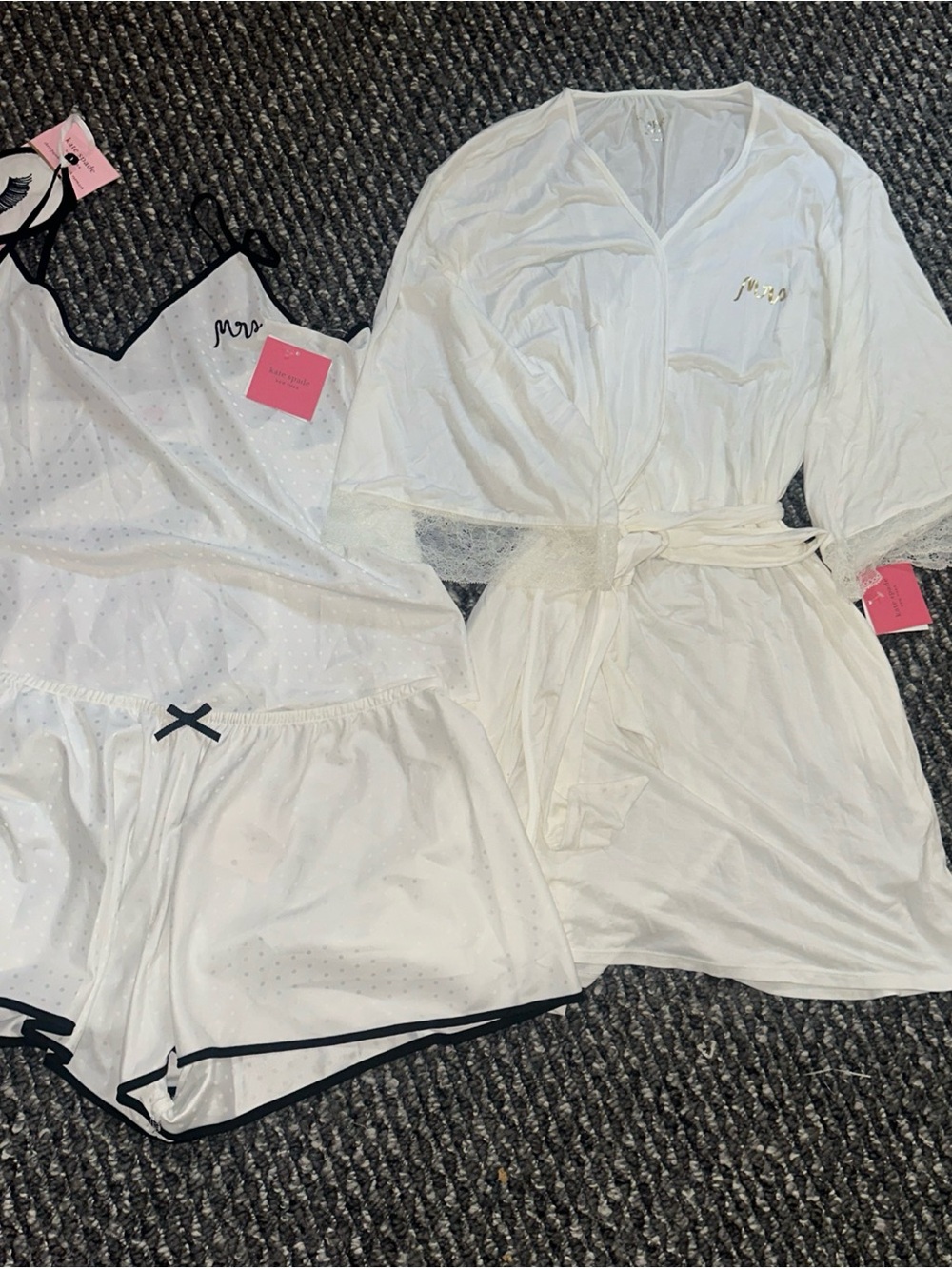 kate spade White Lace-Trim Robe with White Camisole & Shorts Set